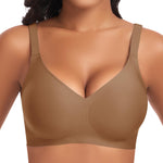 Seamless Jelly Padded Bras for Women No Underwire Full Coverage Supportive Push Up Gel Bra Wireless Low Cut Soft Bralettes(A1#Brown(v Neck),Medium)