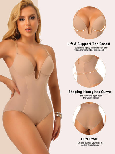 JOYSHAPER Backless Shapewear Bodysuit for Women Tummy Control U Plunge bra Briefs Body Shaper Built in Bra