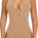 SHAPERIN Women's Deep V Neck Bodysuit Double Lined Plunge Tummy Control Shapewear Thong Body Suits Backless Cami Tank