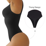 SHAPERX Bodysuit for Women Tummy Control Shapewear Scoop Neck Seamless Thong Body Shaper Tank Top, SZ5240-Black-L/XL