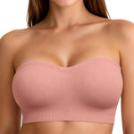 Vertvie Strapless Bra Wireless Non-Slip Push Up Bandeau Bras for Women Full Support Tube Tops Padded Bralette S-Large Breasts(Pink,Large)