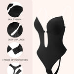 Women Shapewear Backless Body Bra Shaper Womens Plus Size Plunge Invishaper Low Back Thong Bodysuits Open Crotch Daily Use(Black M)