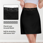 MANCYFIT Half Slips for Women Underskirt Short Mini Skirt with Floral Lace Waistband Black Large