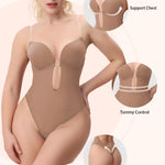 Slimers Women Shapewear Backless Body Bra Shaper Womens Plus Size Plunge Invishaper Low Back Thong Bodysuits Open Crotch Daily Use((Skin Pink M)