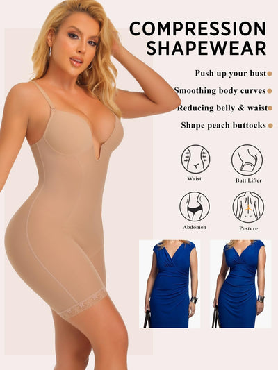 JOYSHAPER Bodysuit for Women Tummy Control Deep U Plunge Shapewear Backless Full Body Shaper Strapless Corset Body Suit Top