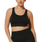 Thirdlove Seamless Racerback Flex Sports Bra, Wireless Workout Top for Women, Pullover Yoga Bras for Fitness, Gym, or Lounge, Compression Bra with Removable Cups, Medium Impact Black - Medium