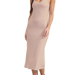 Cmumienzink V Neck Long Full Slips for Women Under Dresses Adjustable Straps Midi Cami Dress (US, Alpha, Small, Regular, Regular, Nude)
