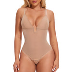 JOYSHAPER Women's Backless Shapewear For Wedding Dress V Neck Low Back Strapless Shapewear Bodysuit U Plunge Bodysuit Nude M