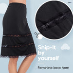 MANCYFIT Half Slips for Women Underskirt Dress Extender Lace Trim Knee Length Midi Skirt 14-25" Length Black Small
