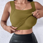 CHICME Womens U Neck Shapewear Built-in Bra Tank High Strechy Sleeveless Slim Fit Tops Camisole Workout Tops-gr-S Green
