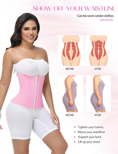 SHAPSHE Waist Trainer for Women Tummy Control Workout Waist Cincher Corset Shapewear Postpartum Body Shaper Faja with Zipper Hook Pink