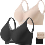 Gailife Womens Wireless V Mesh Comfortable Bra Seamless Bralette Push Up Bras No Underwire Supportive Tshirt Everyday Bras Black&Nude 3XL
