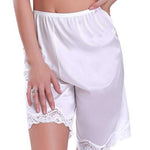 Hedovan Women Culotte Half Slips Satin Bloomer Pettipants Under Dresses Lace Trim Pants Elastic Waist Liner Slip Shorts(Light White,XX-Large)