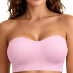 Vertvie Strapless Bra Wireless Non-Slip Push Up Bandeau Bras for Women Full Support Tube Tops Padded Bralette S-Large Breasts(Light Pink,Large)