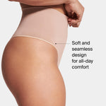SPANX SPANXshape ExtraOrdinary Thong - Sculpting with Compression - Women's Shapewear Underwear - Recycled Nylon Fabric Blend - Toasted Oatmeal - Medium