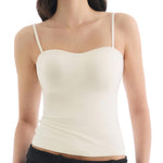 Lehoba Built in Bra Tank Tops for Women, Double Lined Padded Cami Scoop Neck Spaghetti Straps Basic Summer Top 2026, Cream XS