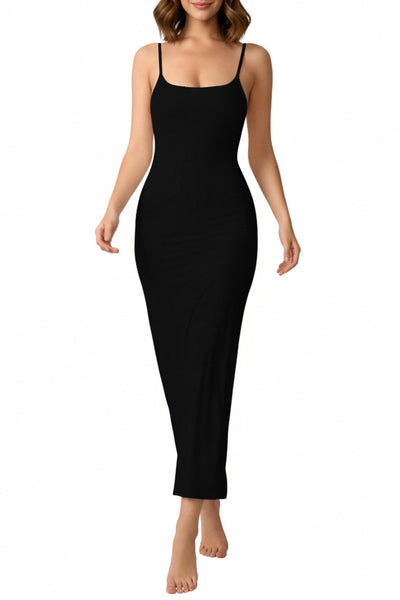 GLOWSUMM Women's Full Slips for Under Dresses Adjustable Spaghetti Straps Smooth Long Cami Dress (US, Alpha, Small, Regular, Regular, Black)