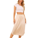 Wikoan Women's Satin Half Slip Slit Lace Long Underskirt for under Dresses,Nude,M