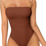 OQQ Womens Tube Bodysuits Strapless Basic Sleeveless Ruched Stretch Classic-Fit Tops Sexy Bodysuits