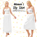 Mepase 3 Pieces Women's Satin Half Slip for Under Dresses 3 Kinds of Length 19, 27, 35 Inch Slip Dress with Lace (White,X-Large)