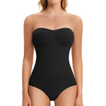 ONEW Strapless Shapewear Bodysuit for Women Seamless Tummy Control Tube Top Body Shaper With Removable Straps,Black,X-Large