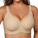 Vertvie Wireless Bras Women Seamless Jelly Supportive Mesh Crossover Bra No Underwire Push Up Full Coverage T-Shirt Bralette(Semolina,Large)