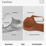Popilush Womens Wireless Bra Seamless No Underwire Push Up Plunge Deep V Bralette with Adjustable Straps Everyday Comfortable T-Shirt Bra Leopard Brown