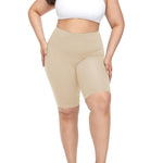 VOGUEMAX Women's Plus Size Short Leggings Stretchy Slip Shorts Mid Thigh Lightweight Pants Apricot