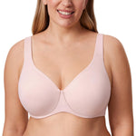 DELIMIRA Minimizer Bras for Women Full Coverage Plus Size Underwire Unlined Supportive Seamless Bra Gentle Rose 38DD