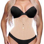 GainKee Waist Trainer for Women Corset Workout Cincher Body Shaper Tummy Control Shapewear Sweat Trimmer Latex Zipper (Apricot,2XL)
