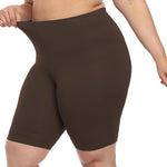 VOGUEMAX Women's Plus Size Short Leggings Stretchy Slip Shorts Mid Thigh Lightweight Pants Brown