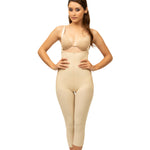 Isavela Body Suit Below Knee Length With Suspender Plastic Surgery Compression Garment With Zipper (BS05) (SM, Beige)