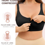 Slimers Zip Front Bras for Women: Wireless Post Surgery Compression Bars Full Coverage Comfort Everyday Black