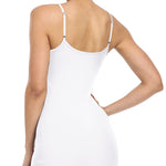 Qaffier Women's Basic Adjustable Spaghetti Strap Cami Slip Mini Dress White Small