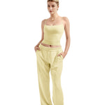 SUUKSESS Women Sexy Square Neck Tank Top Summer Going Out Tops Double Line Sleeveless Basic Cami Shirts (Pale Yellow, M)