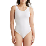 Yummie Women's Ruby Cotton Seamless Shaping Thong Bodysuit, White, Medium/Large