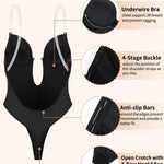 JOYSHAPER Women Plunging Deep V-Neck Strapless Backless Bodysuit Seamless Thong Full Body Shapewear for Wedding Party Black M
