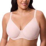 DELIMIRA Women's Inbarely Lift Full Coverage Bras Plus Size Unlined T Shirt Underwire Seamless Bra Back Smoothing Gentle Rose 36C
