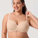 DELIMIRA Women's Balconette Bra Full Coverage Plus Size Tshirt Underwire Back Smoothing Seamless Bras Beige 38C