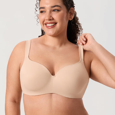 DELIMIRA Women's Balconette Bra Full Coverage Plus Size Tshirt Underwire Back Smoothing Seamless Bras Beige 38C
