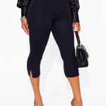 TZLDN Capri Pants for Women High Waisted Side Split Skinny Cropped Dress Pants Work Business Casual Pull On Dressy Leggings Black - Medium