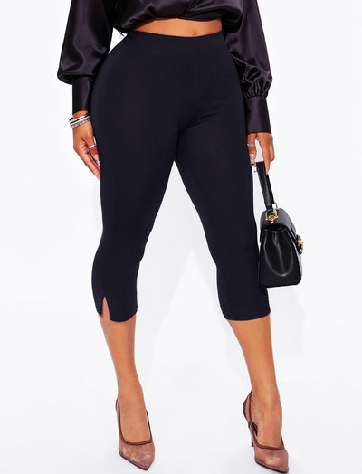 TZLDN Capri Pants for Women High Waisted Side Split Skinny Cropped Dress Pants Work Business Casual Pull On Dressy Leggings Black - Medium