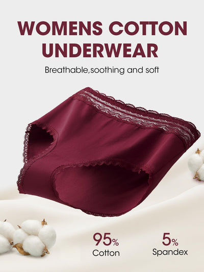 HOHOCHIN Cotton Underwear for Women High Waisted Panties Soft Lace Waistband Breathable Full Coverage Ladies Briefs 4 Pack (US, Alpha, X-Large, Regular, Regular, A-4 Pack-Multicolor)