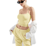 SUUKSESS Women Sexy Square Neck Tank Top Summer Going Out Tops Double Line Sleeveless Basic Cami Shirts (Pale Yellow, M)