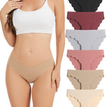 Medaling Seamless Underwear for Women No Show Wave Edge Low Rise Bikini Breathable Comfortable Soft Panties 6 Pack (A, Medium)