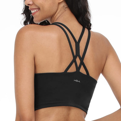 HSIA Strappy Sports Bra, Medium Support Padded Sports Bra Womens Criss Cross Back Yoga Workout Bra Crop Top Black