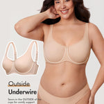 DELIMIRA Women's Confishape Full Coverage Bra Plus Size T Shirt Supportive Underwire Unlined Comfortable Bras Beige - Unlined 36DD