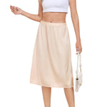 Vlazom Women's Satin Half Slip Lace Slip Skirt Long Half for Under Dress Skirt Extender Nude Size Small