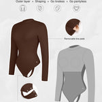 Popilush Shapewear Bodysuit for Women Turtle Neck Body Shaper Seamless Long Sleeve Tank Tops Thong Body Suits