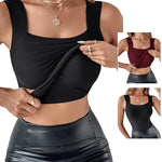 CHICME Womens 2 Pieces Padded Tank Tops High Strechy Sleeveless Slim Fit Shaping Tops Camisole Tops Black Wine Red-XXL